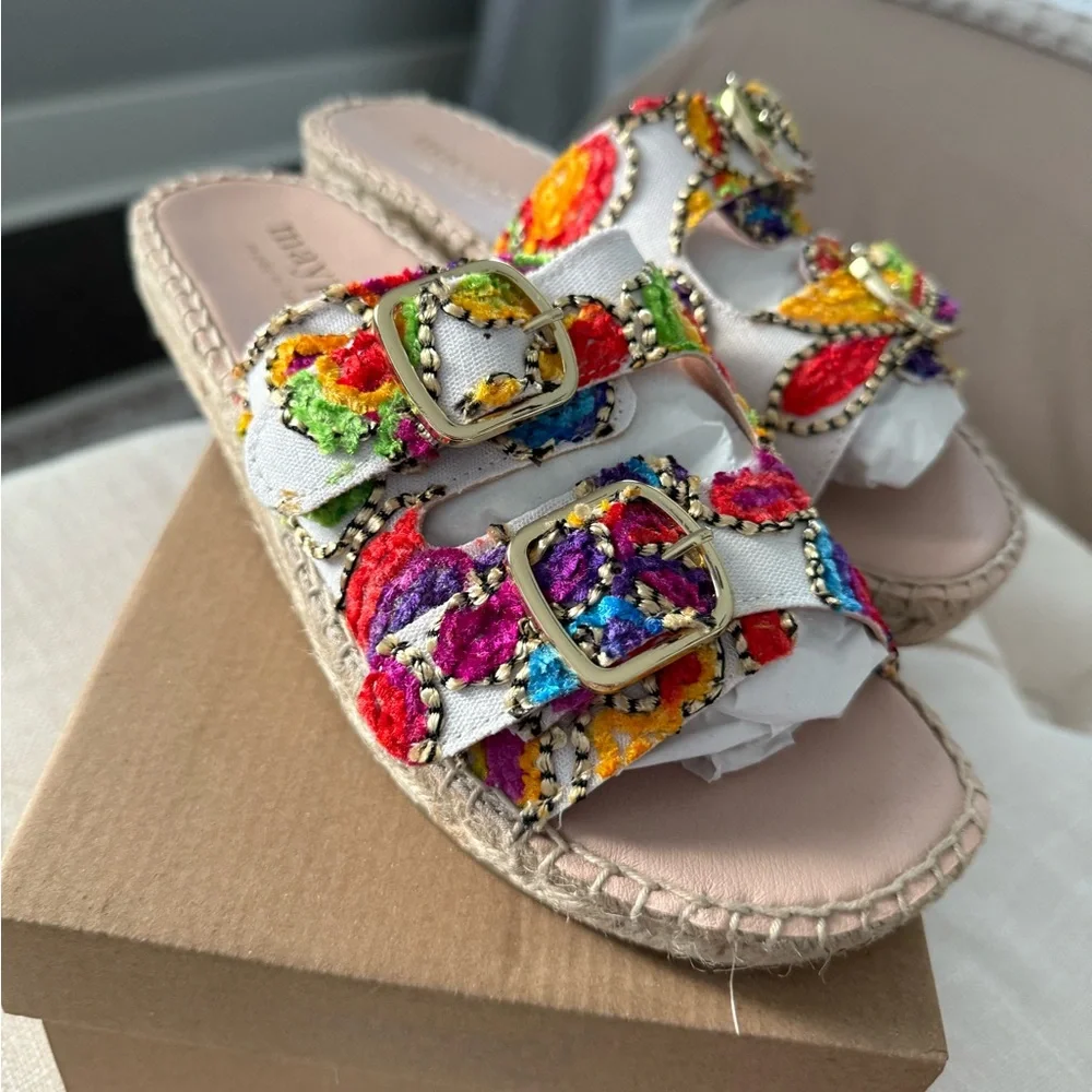 NEW Maypol Espadrille Embroidered Slide Sandals Size 9.5‎